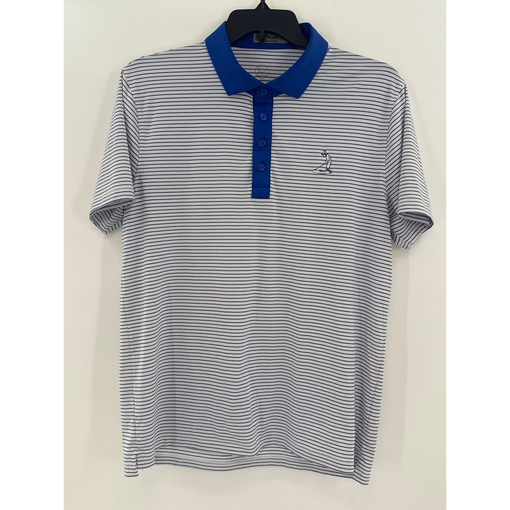 G/FORE Mens Striped Golf Polo Shirt Blue White Short Sleeve Size Large L‎